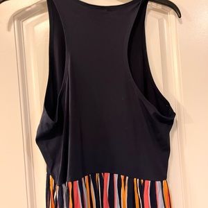 Loft race back maxi dress, navy top, pick, yellow and navy skirt